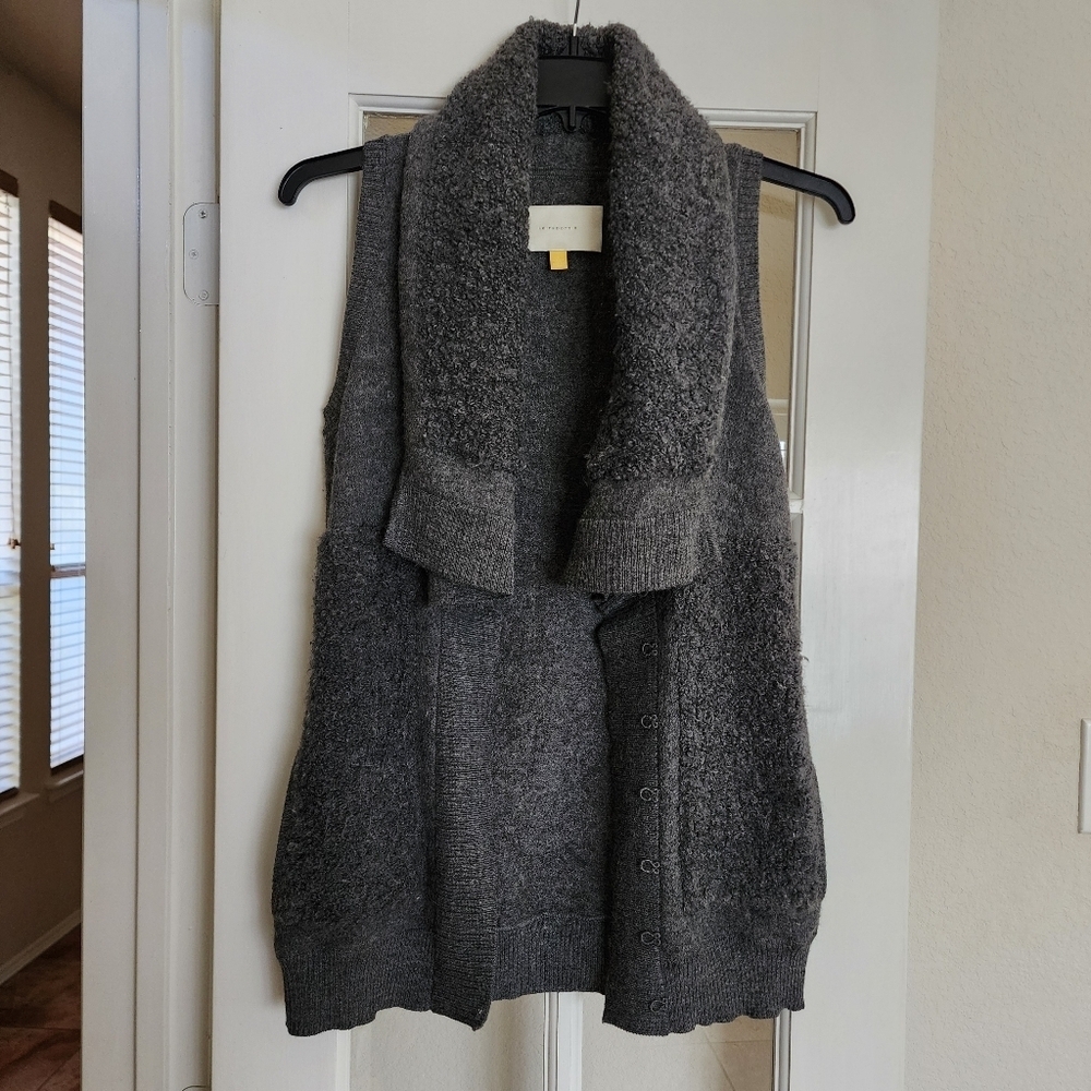 Leifsdottir Baby Alpaca Wool Silk Vest – Shawl Collar Textured Panels Small Gray